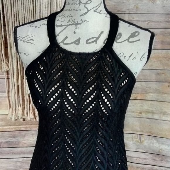 Revolve | Aijek ‘Dancing Leaves’ Black Leaf Eyelet Embroidery Halter Midi Dress - Picture 3 of 8